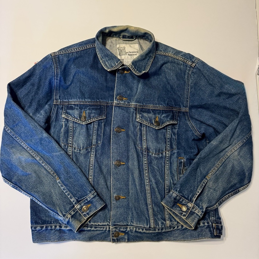 Vintage Masterpiece‎ Apparel Jacket Mens Large Blue Denim Trucker Jean Jacket